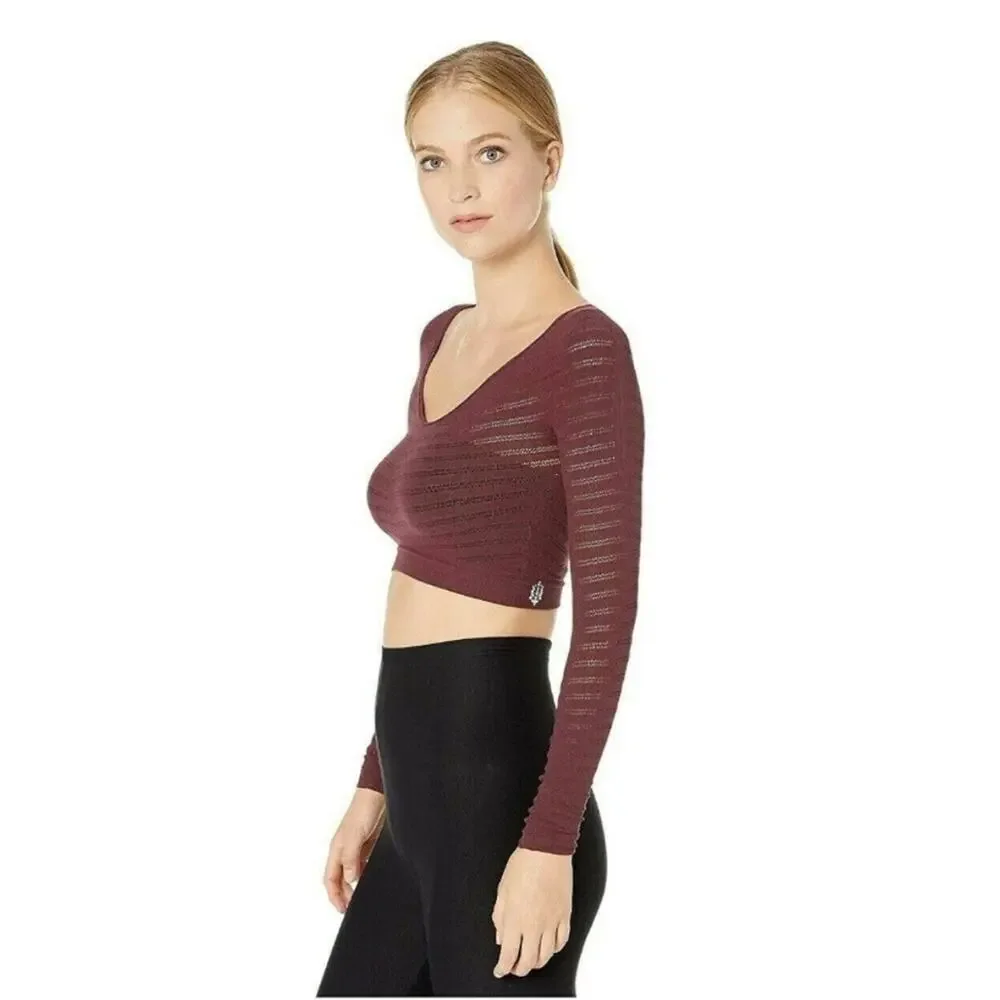 Free People | Long Sleeve Crop Top Blue M New! Gone Adrift